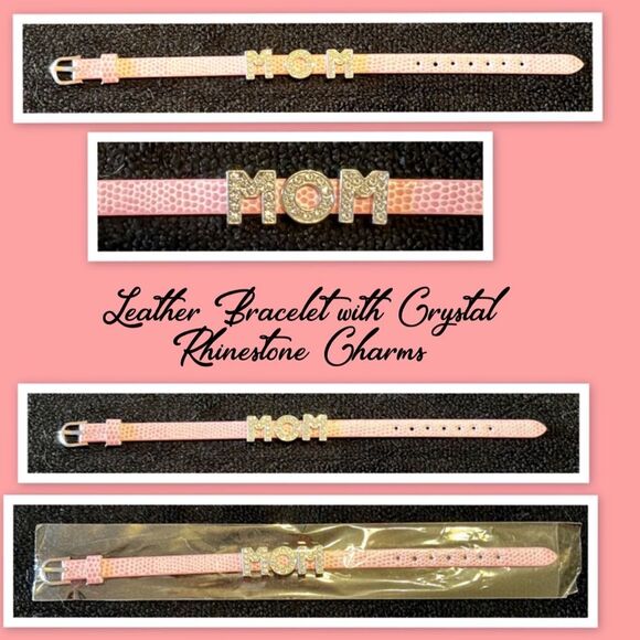 Leather Bracelet with Crystal Rhinestone Charms - Picture 1 of 1